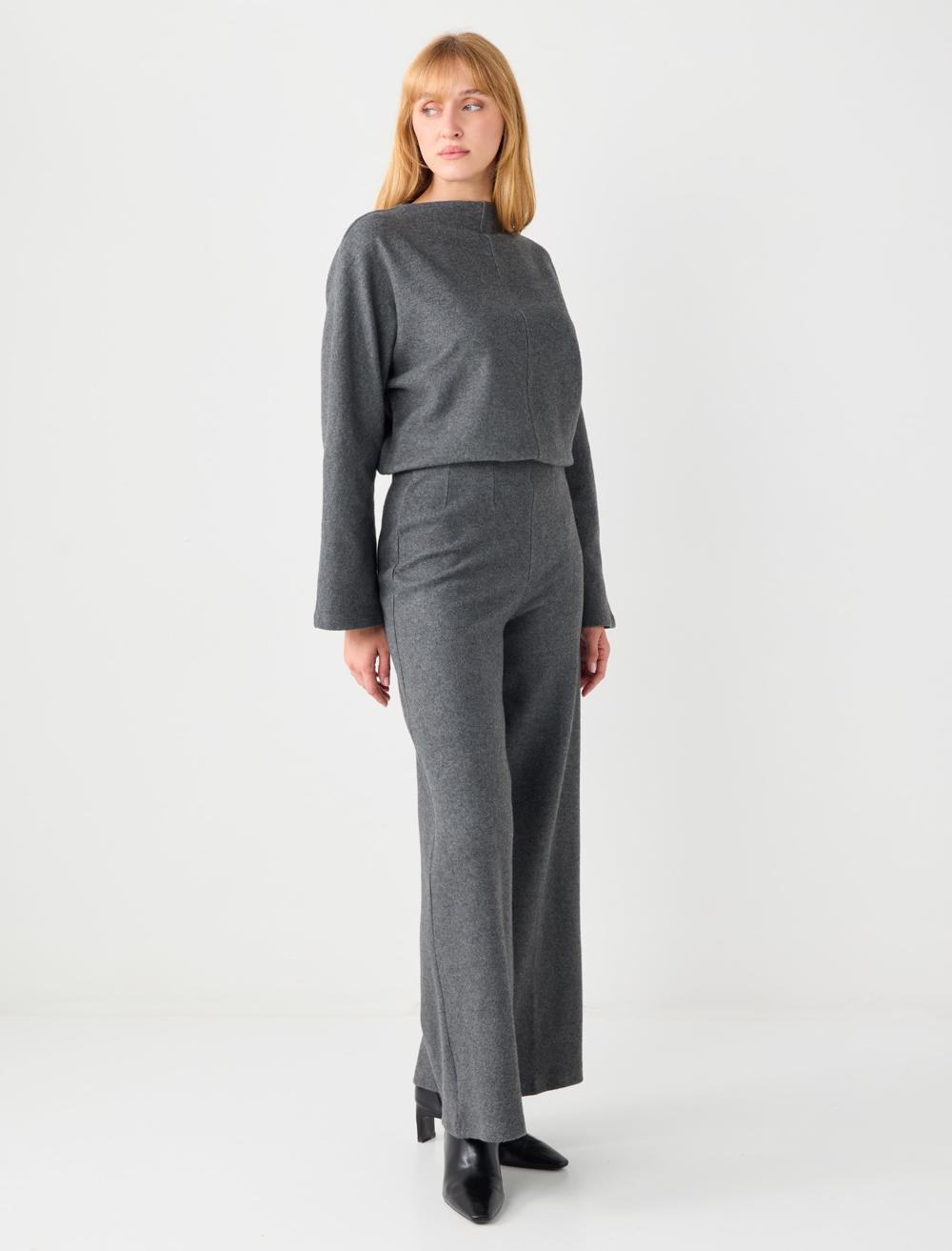 Rahat Kesim Yumuşak Dokulu Bol Paça Örme Pantolon