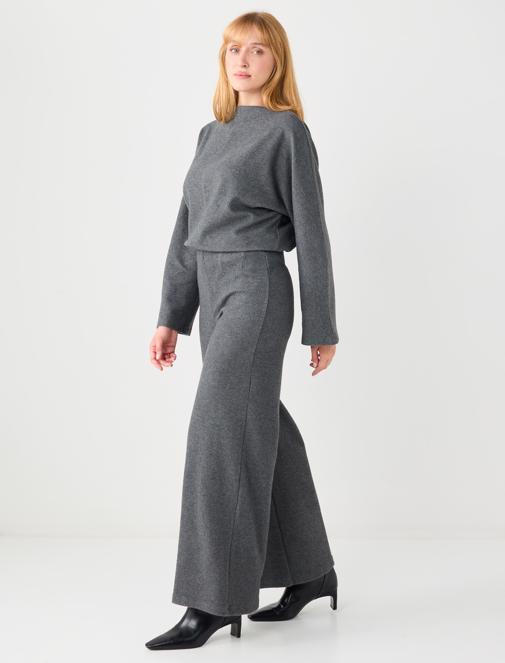 Soft Textured Wide Leg Knitted Pants Combination