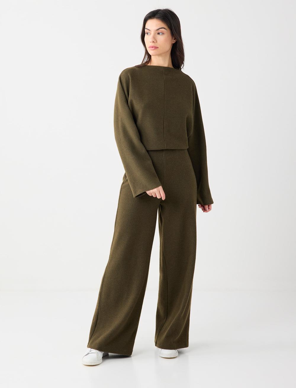 Rahat Kesim Yumuşak Dokulu Bol Paça Örme Pantolon