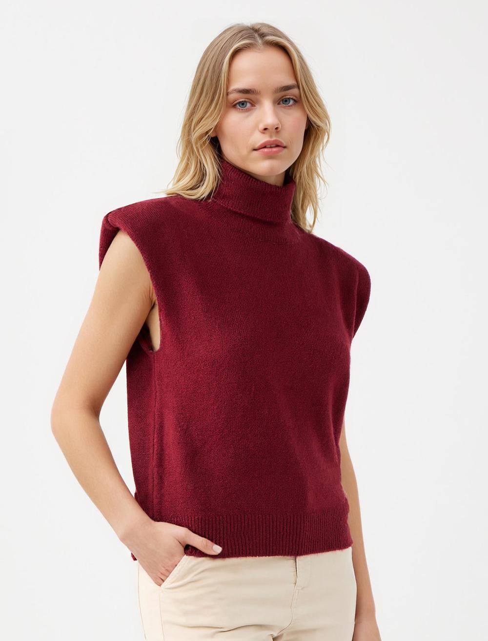 Balıkçı Yaka Kolsuz Triko Süveter