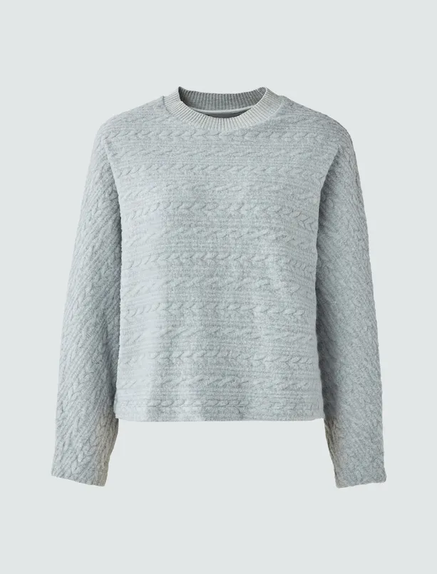 Bayan  Bisiklet Yaka Saç Örgü Desenli Örme Sweatshirt