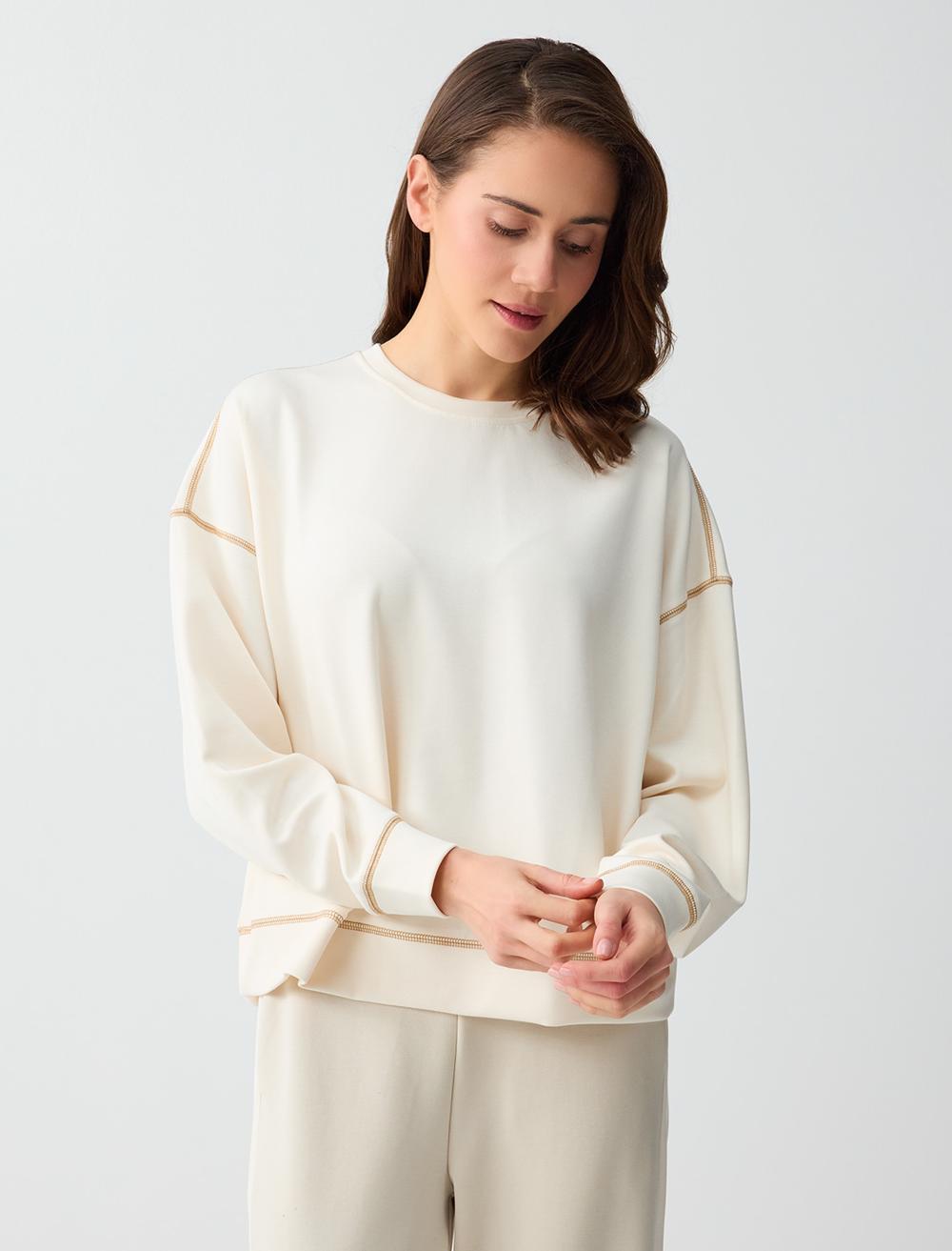 Bisiklet Yaka Uzun Kollu Modal Sweatshirt