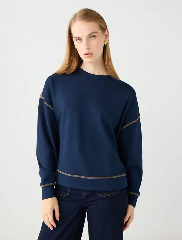 Bayan  Bisiklet Yaka Uzun Kollu Modal Sweatshirt