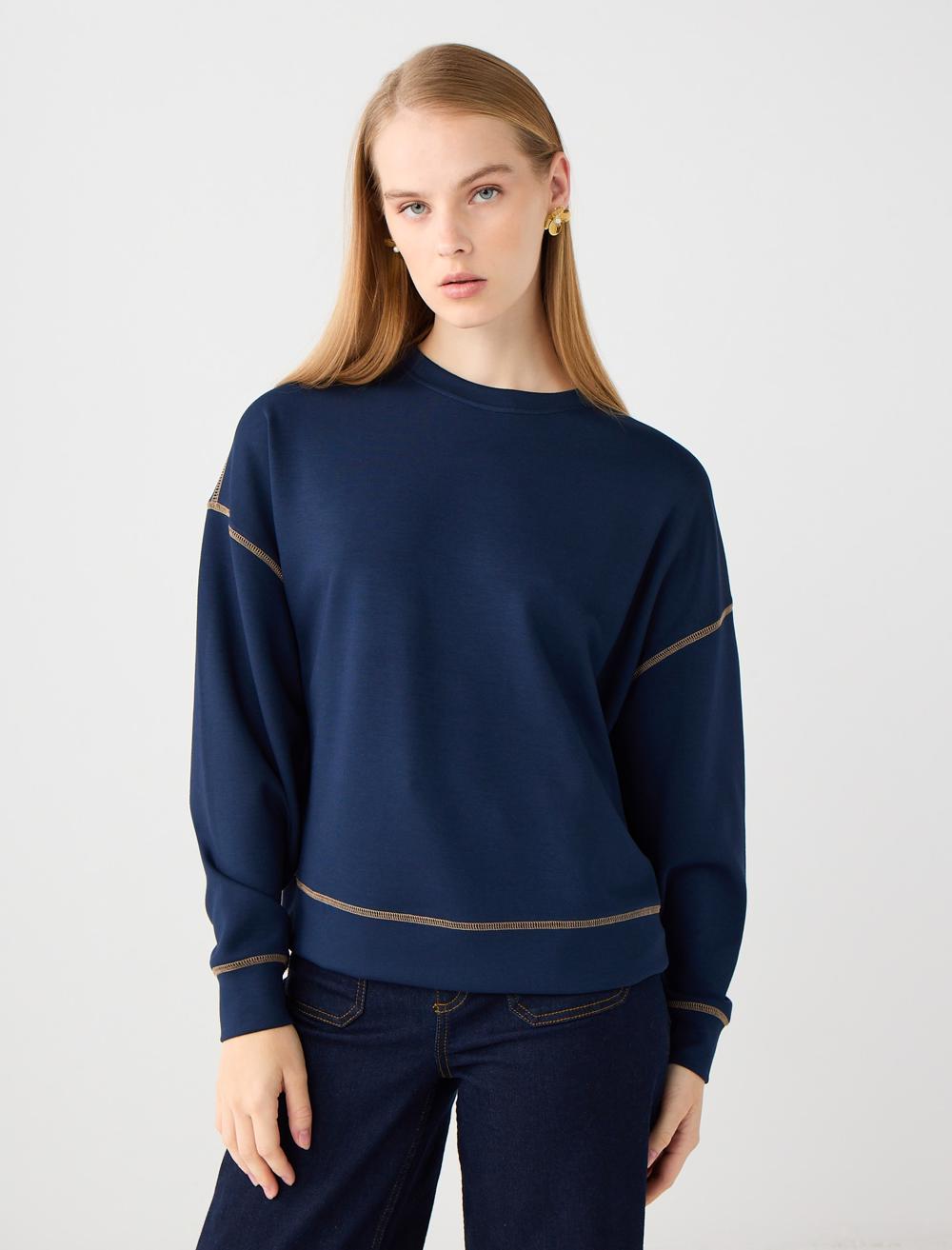 Bisiklet Yaka Uzun Kollu Modal Sweatshirt