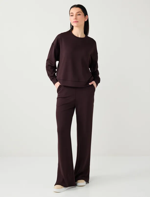 Bayan Kahverengi Uzun Kollu Bisiklet Yaka Modal Örme Sweatshirt