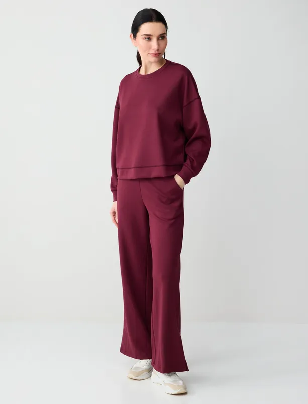 Bayan Bordo Uzun Kollu Bisiklet Yaka Modal Örme Sweatshirt