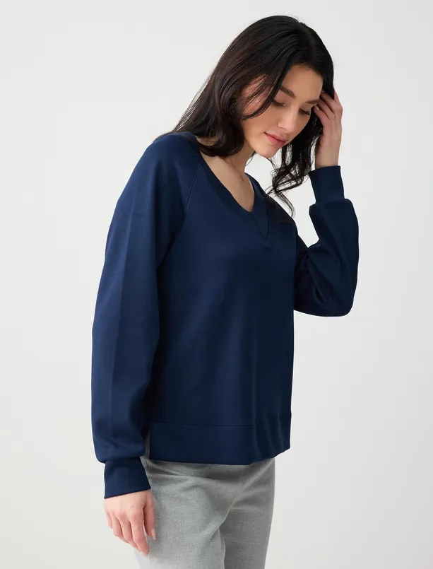 Bayan  Uzun Kollu V Yaka Örme Modal Sweatshirt