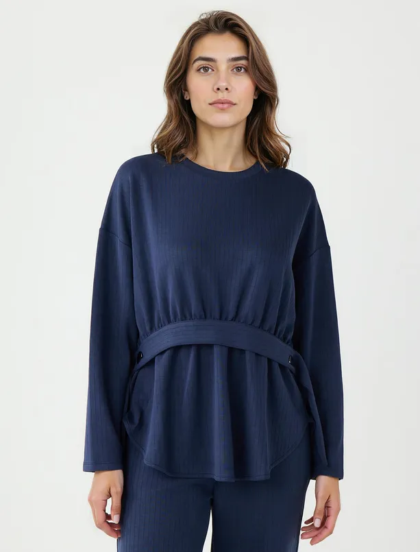 Bayan  Bisiklet Yaka Kemer Detaylı Modal Sweatshirt