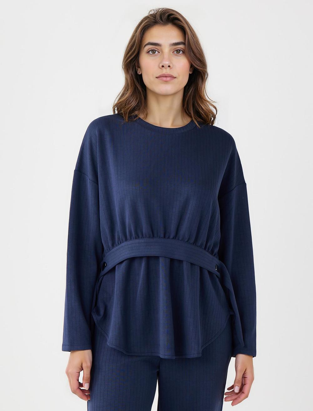 Bisiklet Yaka Kemer Detaylı Modal Sweatshirt