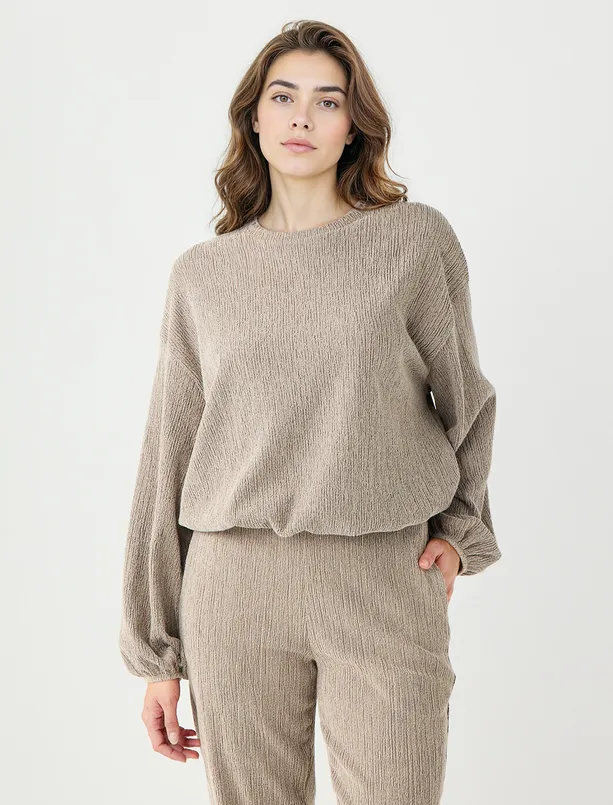 Bayan  Bisiklet Yaka Beli Lastikli Örme Sweatshirt