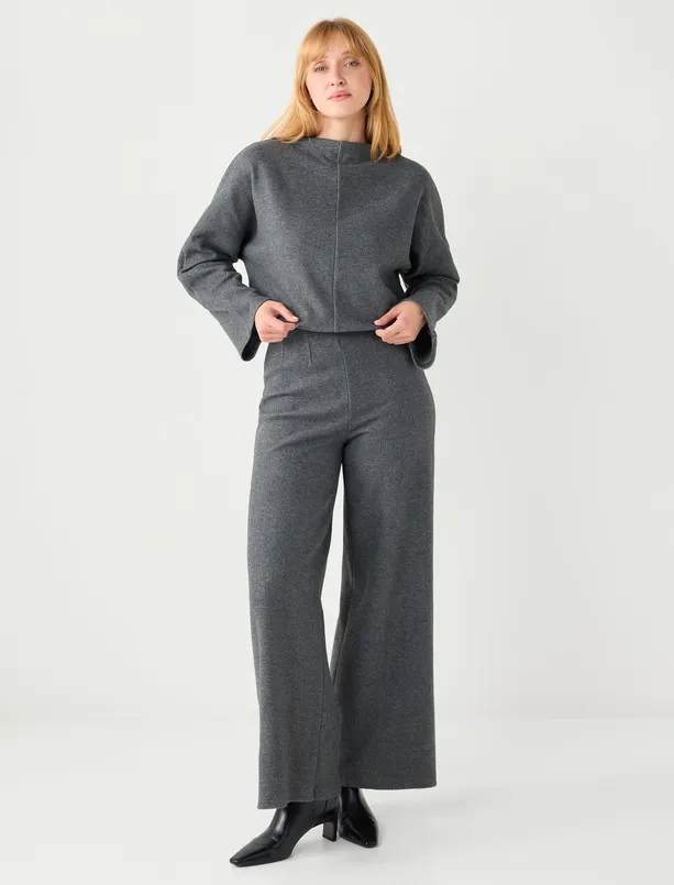 Bayan Antrasit Melanj Rahat Kesim Yarasa Kol Yumuşak Dokulu Sweatshirt