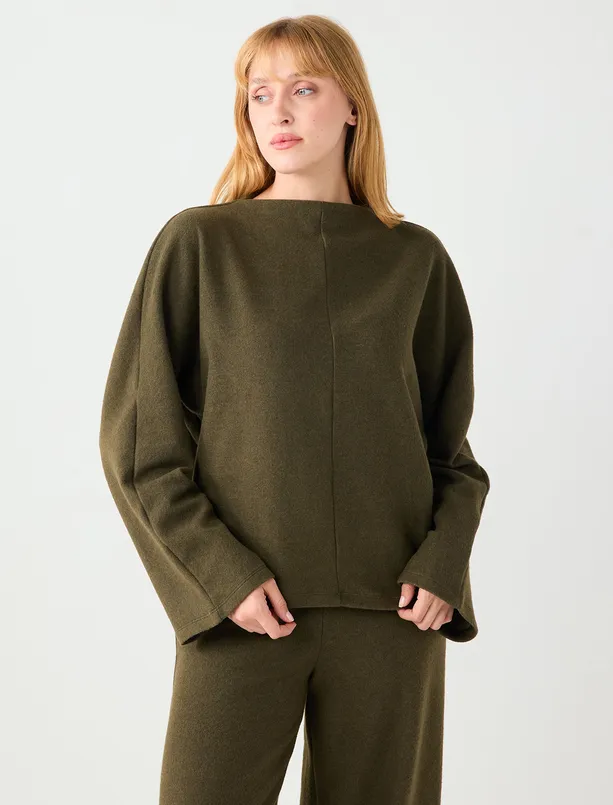 Bayan  Rahat Kesim Yarasa Kol Yumuşak Dokulu Sweatshirt