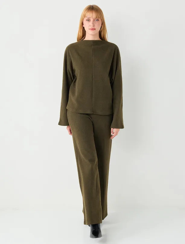 Bayan Haki Rahat Kesim Yarasa Kol Yumuşak Dokulu Sweatshirt