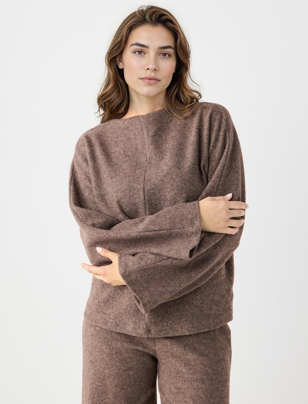 Rahat Kesim Yarasa Kol Yumuşak Dokulu Sweatshirt