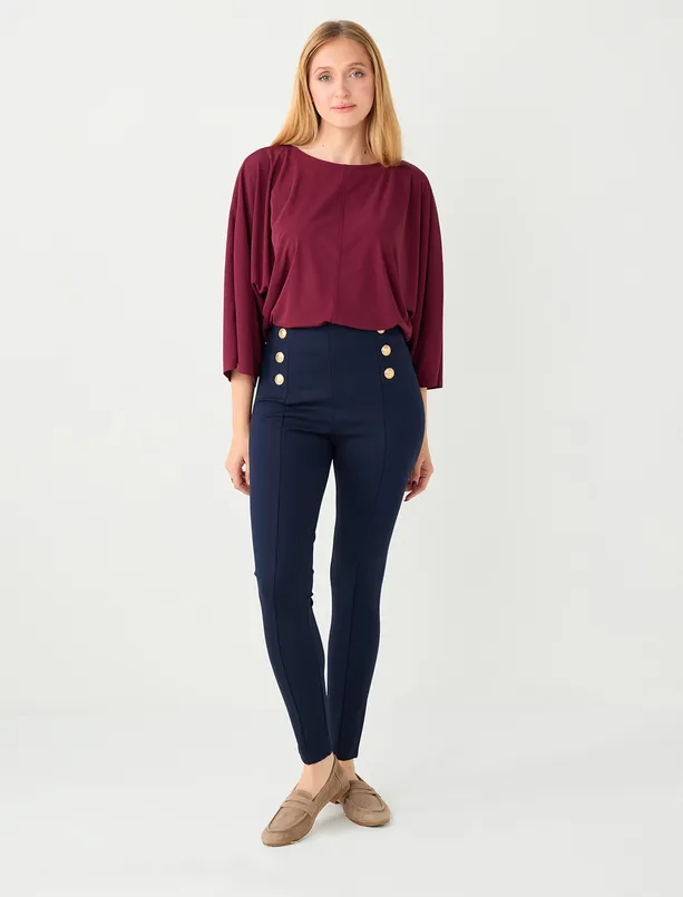 Women Dark Blue Narrow Leg High Waist Knitted Leggings