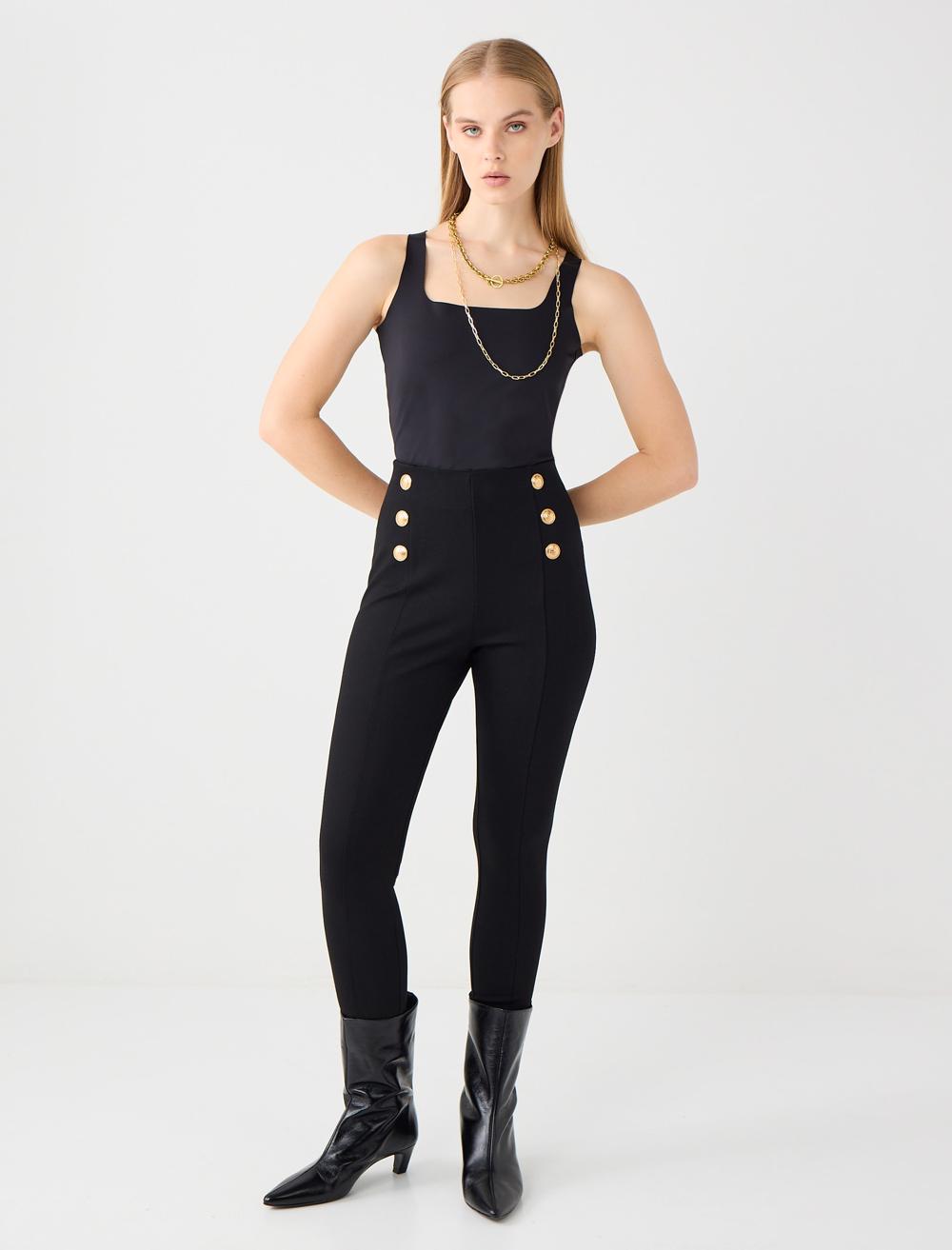 Dar Paça Yüksek Bel Örme Tayt