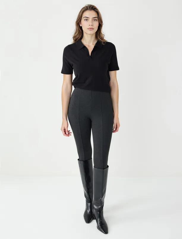 Bayan  Dar Paça Yüksek Bel Dar Kesim Örme Tayt