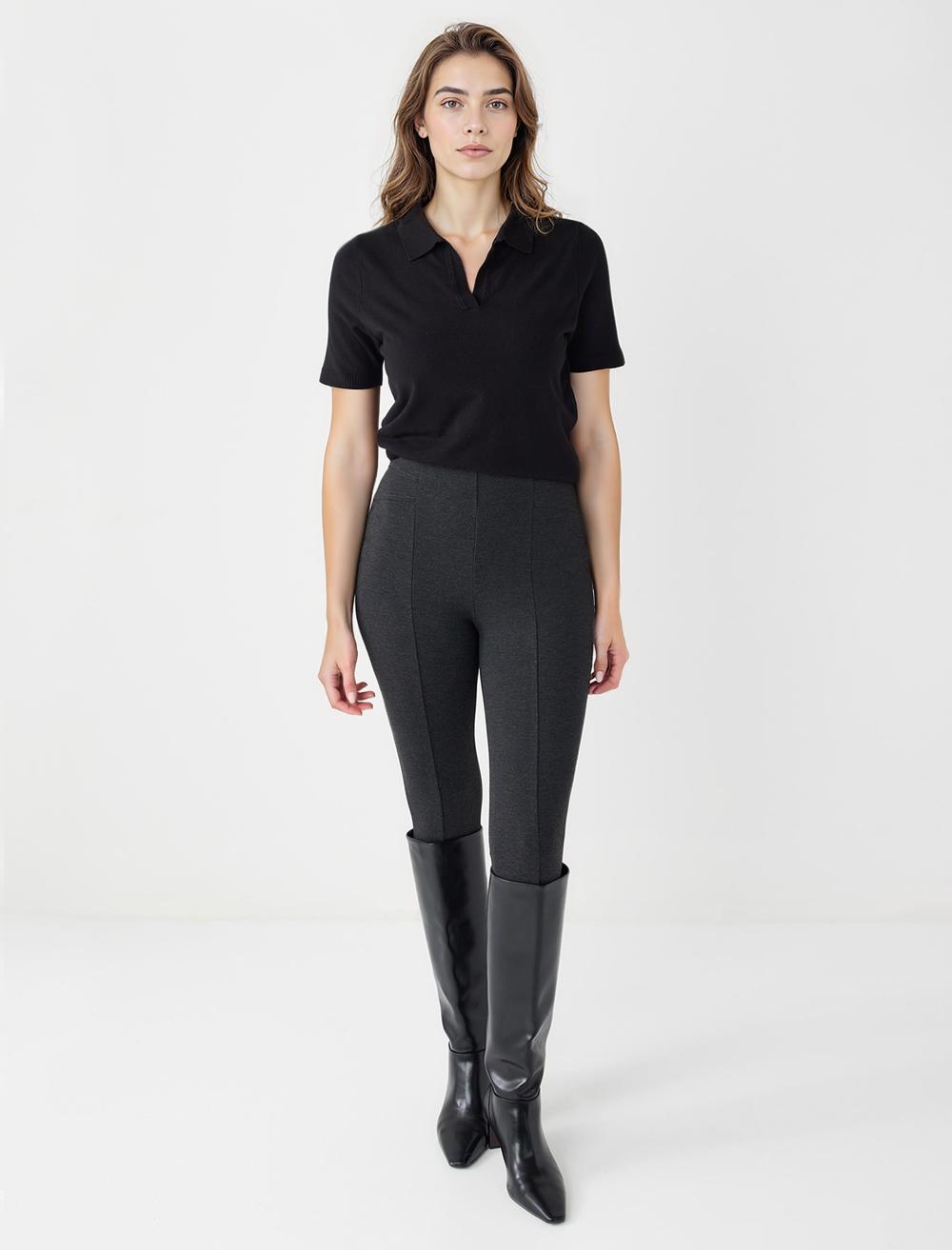 Dar Paça Yüksek Bel Dar Kesim Örme Tayt