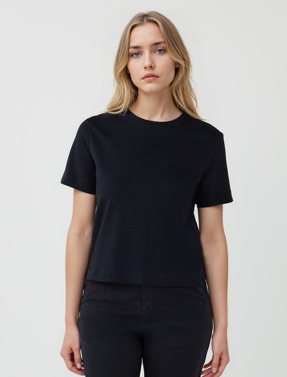 %100 Pamuk Kısa Kollu Basic Örme Tişört