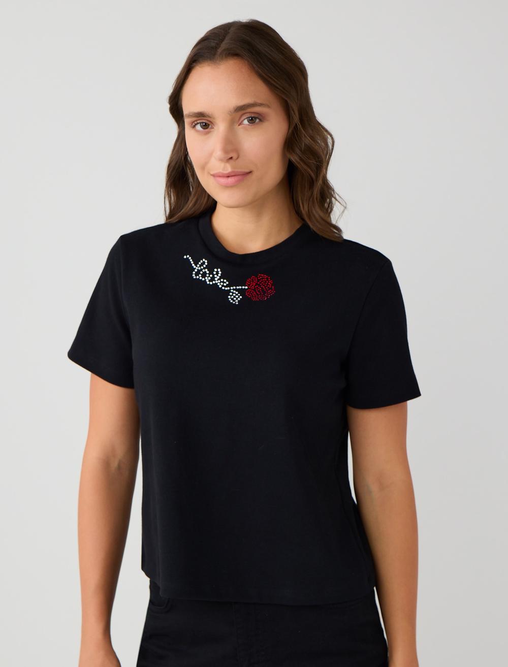 %100 Pamuk Bisiklet Yaka Çiçek Desenli Tişört