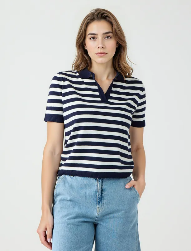 Women  Shirt Collar Slim Fit Sweater T-Shirt