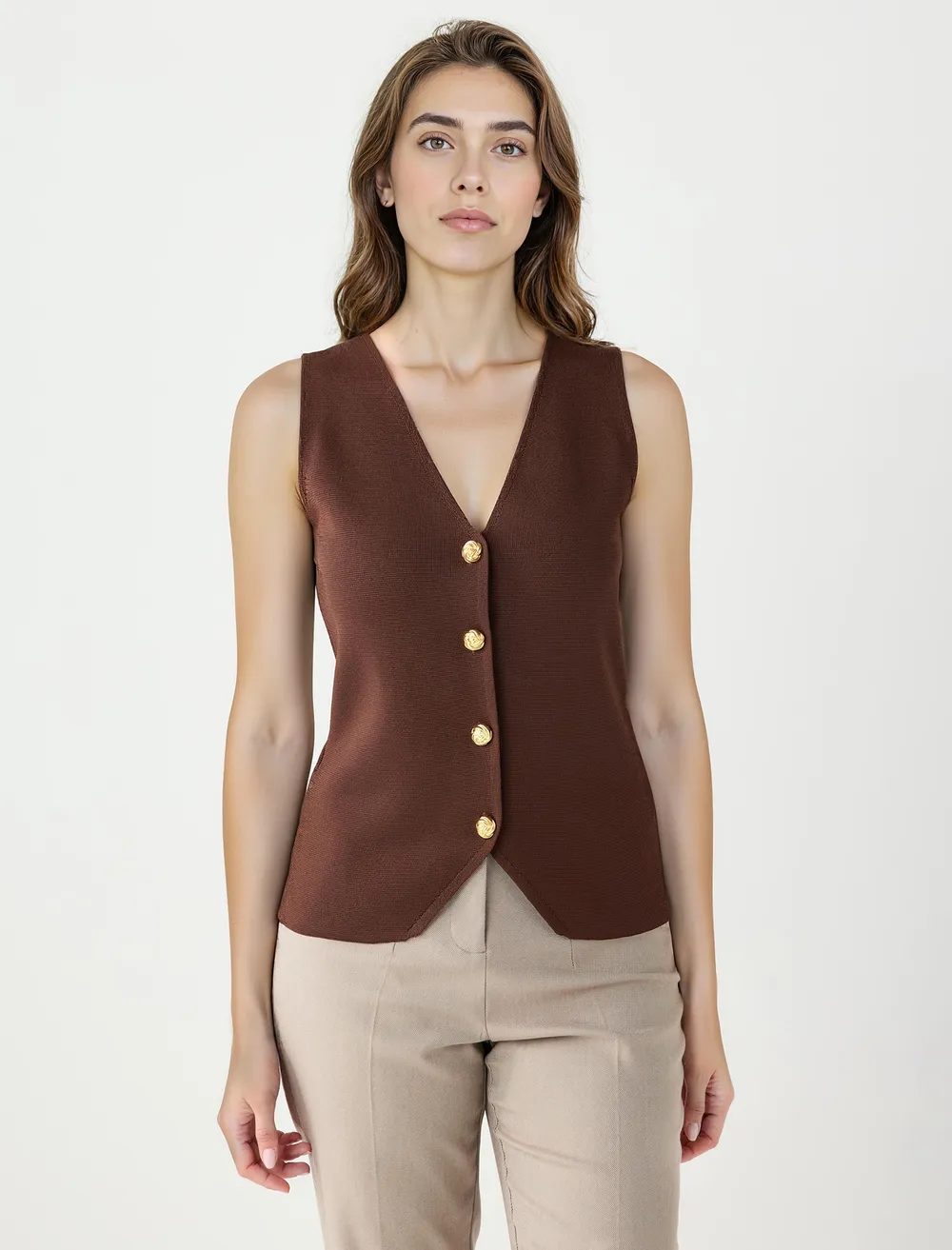 Narrow Cut Shiny Button Detailed Sweater Vest