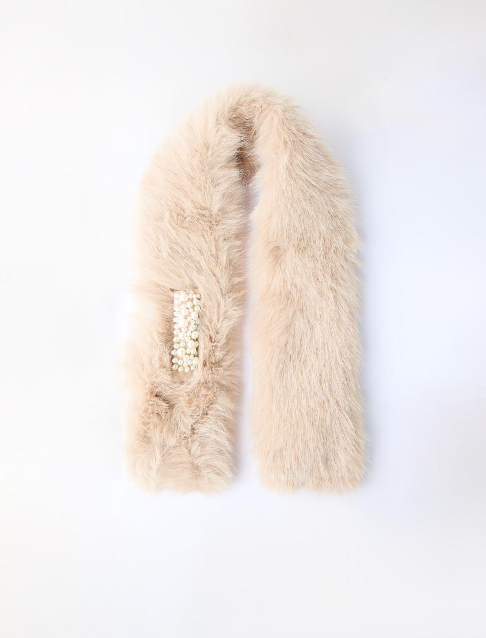 İnci Detaylı Peluş Atkı