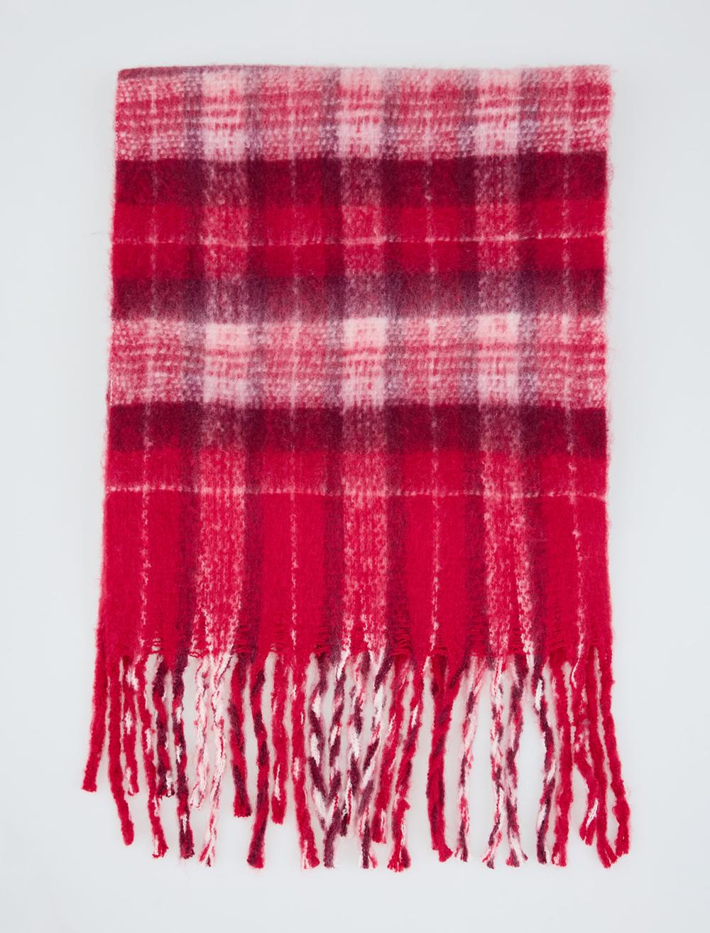 Ekose Desenli Püskül Detaylı Atkı