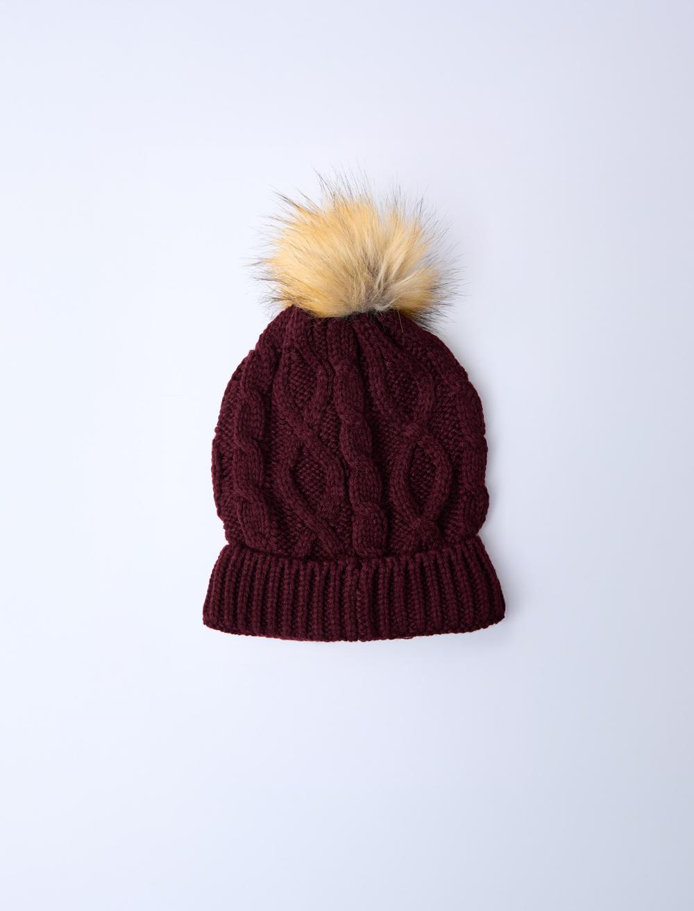 Saç Örgü Desenli Ponpon Detaylı Bere