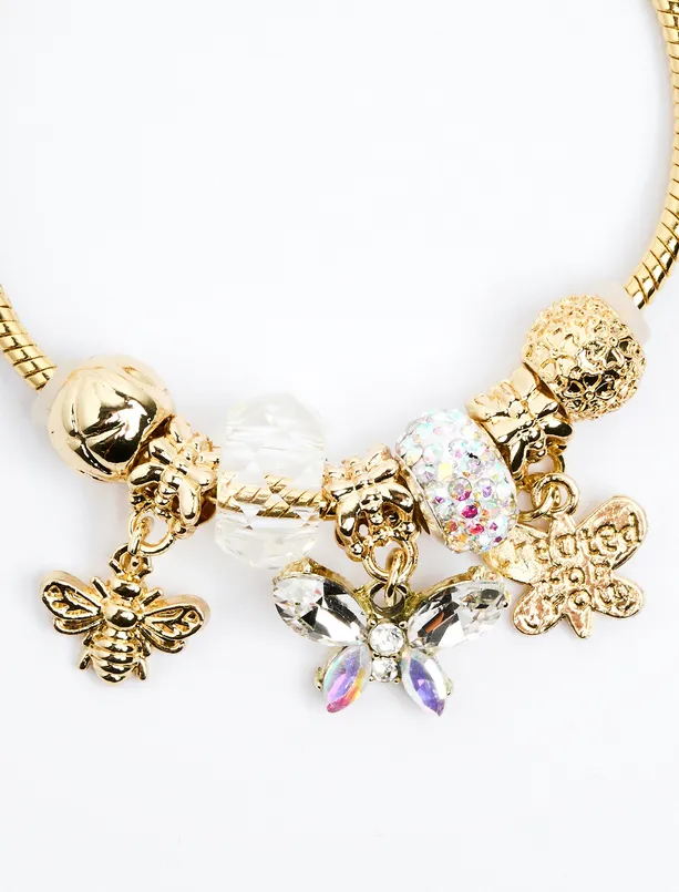 Bayan Sarı Çelik Charmlı Bileklik