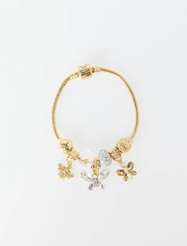 Bayan Sarı Çelik Charmlı Bileklik