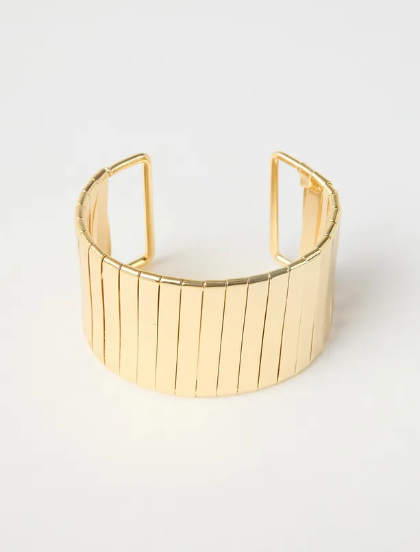 Bayan Sarı Parlak Şerit Detaylı Kelepçe Bileklik