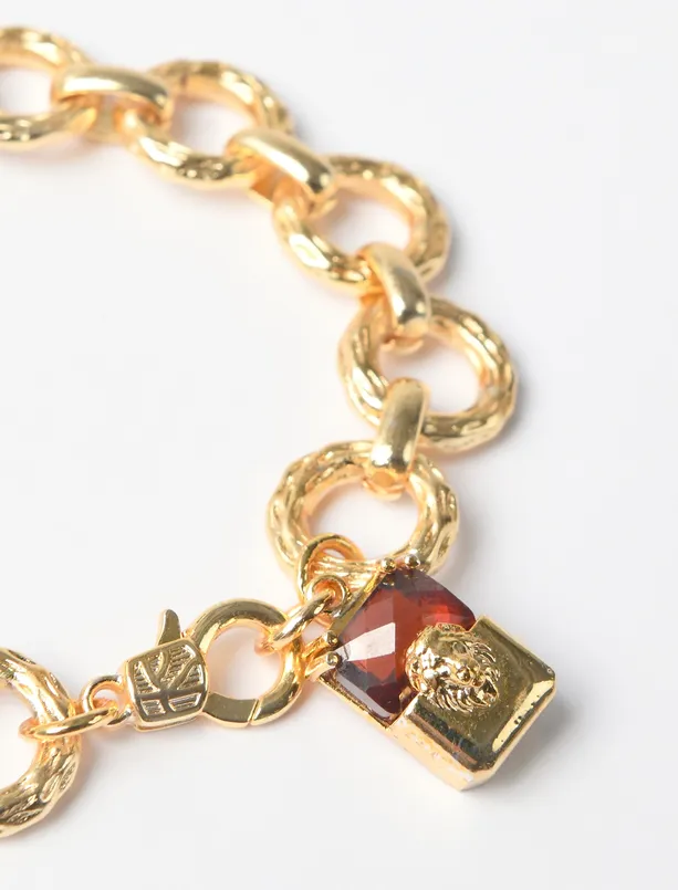 Women Yellow Lion Figured Thick Chain Bracelet