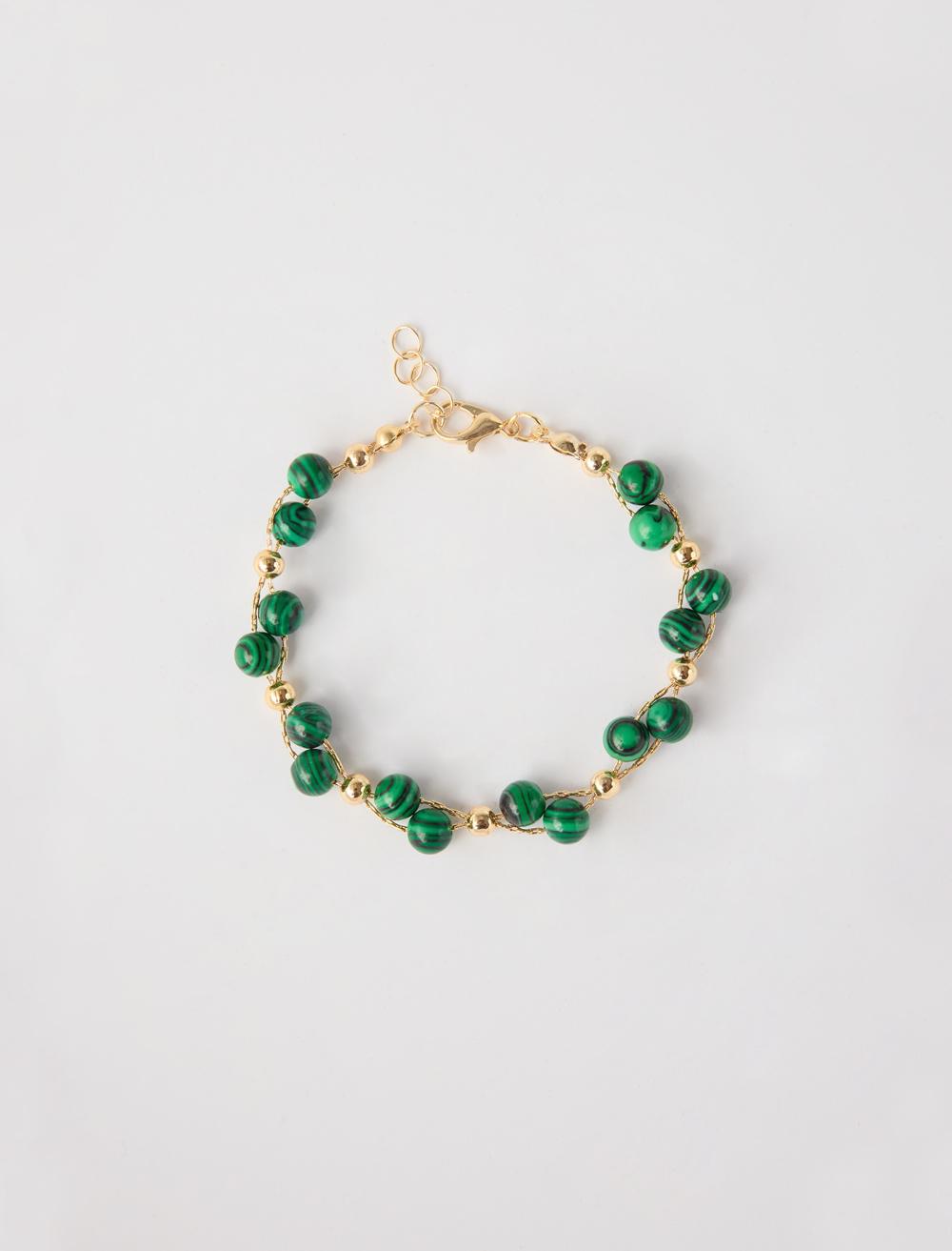 İnci Detaylı Altın Kaplama Ayarlanabilir Bileklik