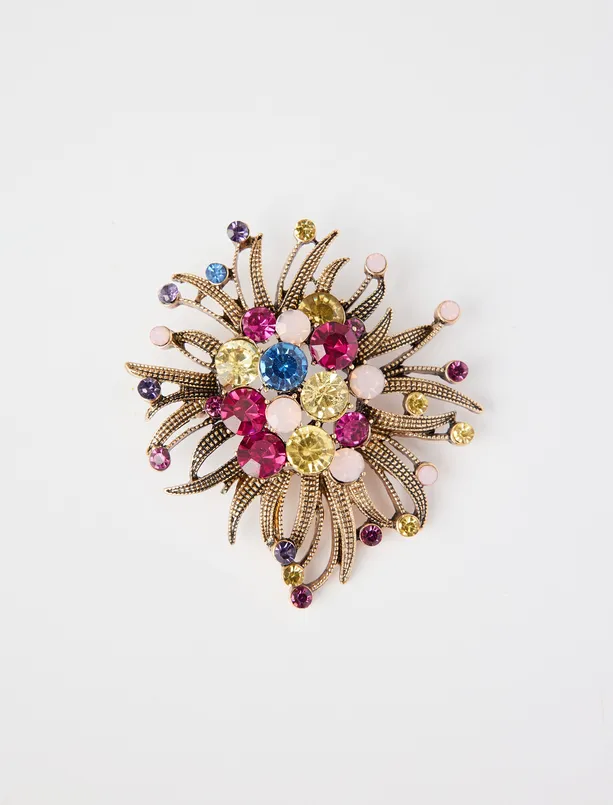 Women  Colorful Stone Detailed Brooch