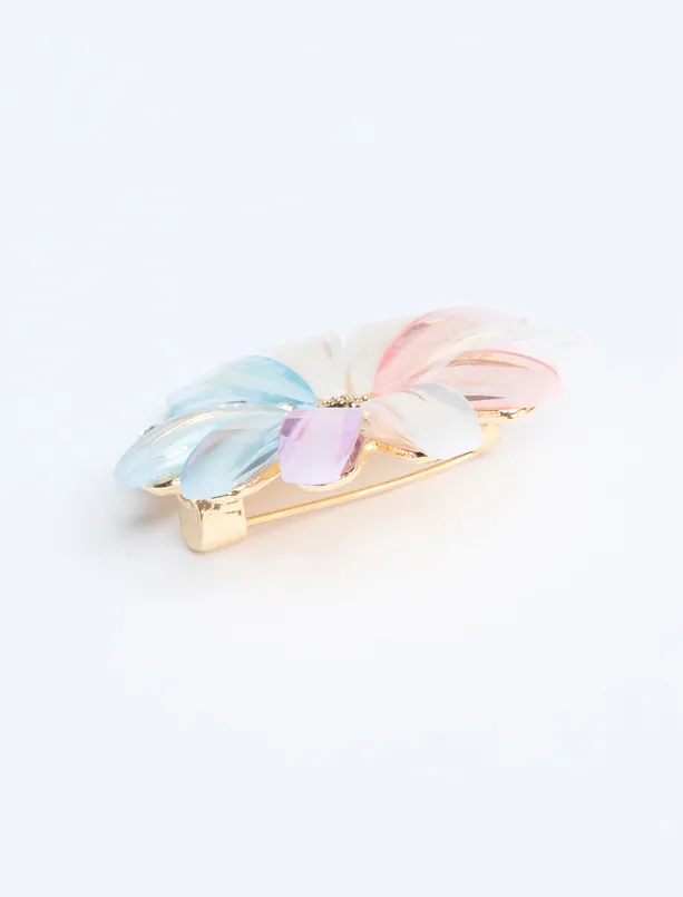 Bayan Pembe Renkli Çiçek Figürlü Parlak Taşlı Broş