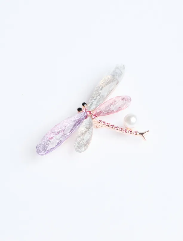 Bayan Pembe Yusufçuk Figürlü İncili Broş