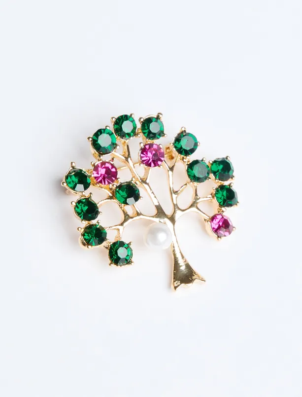 Women  Tree Figured Brooch with Shiny Stones