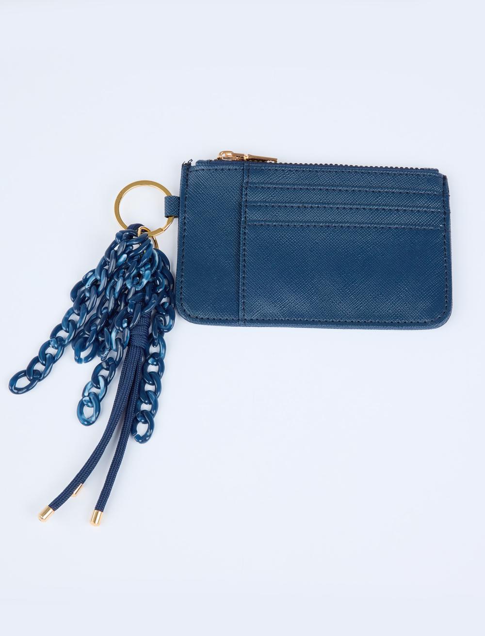 Deri Görünümlü Zincir Detaylı Fermuarlı Cüzdan