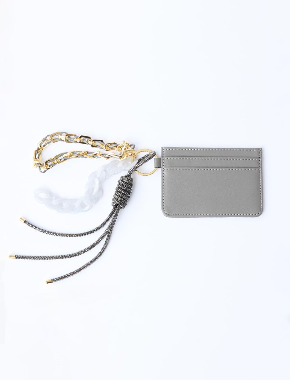 Deri Görünümlü Zincir Detaylı Kartlık Cüzdan