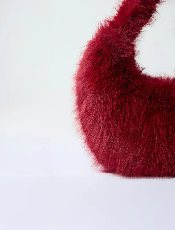 Bayan Bordo Peluş Omuz Çantası