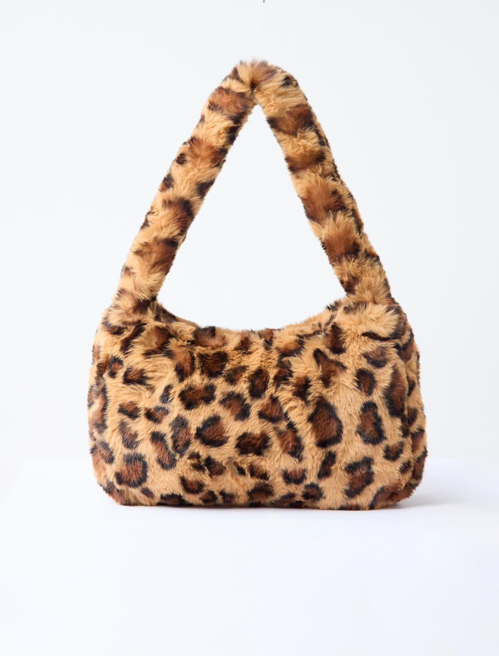 Leopar Desenli Peluş Omuz Çantası