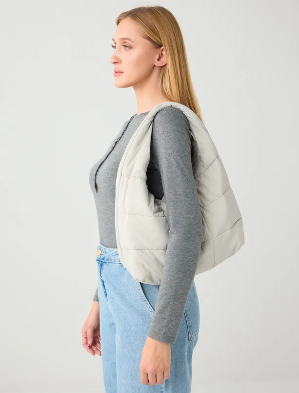 Bayan Gri Paraşüt Kumaş Fermuarlı Omuz Çantası