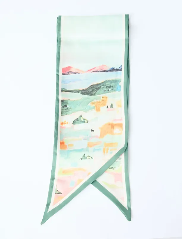 Bayan Beyaz Soyut Desenli Dokuma Fular