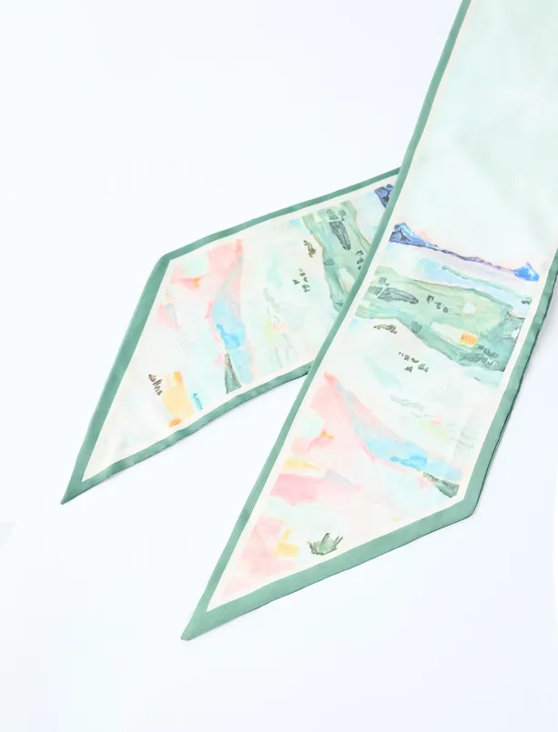 Bayan Beyaz Soyut Desenli Dokuma Fular