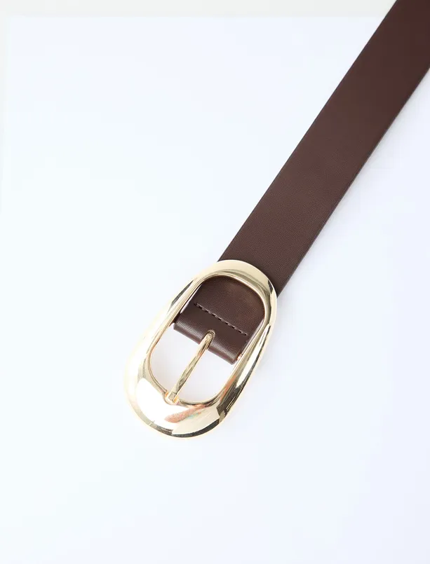 Bayan  Büyük Metal Tokalı Deri Görünümlü Kemer