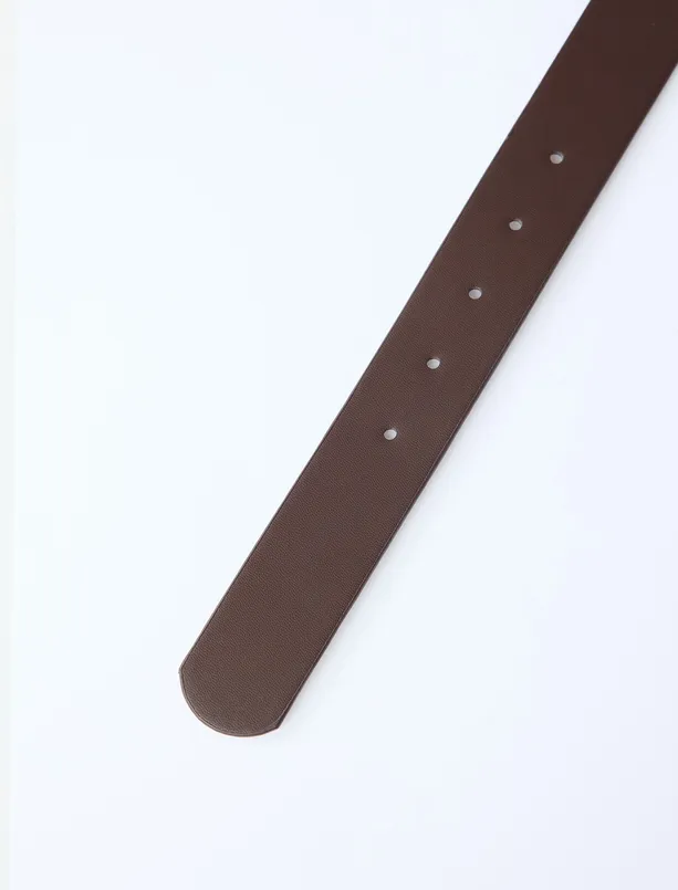 Bayan Kahverengi Büyük Metal Tokalı Deri Görünümlü Kemer