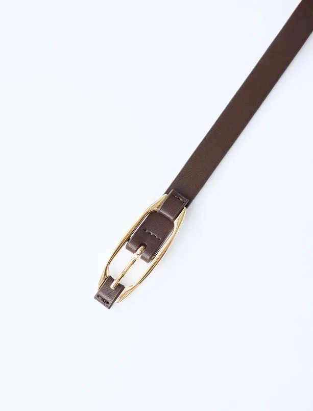 Bayan  Deri Görünümlü Metal Tokalı İnce Kemer