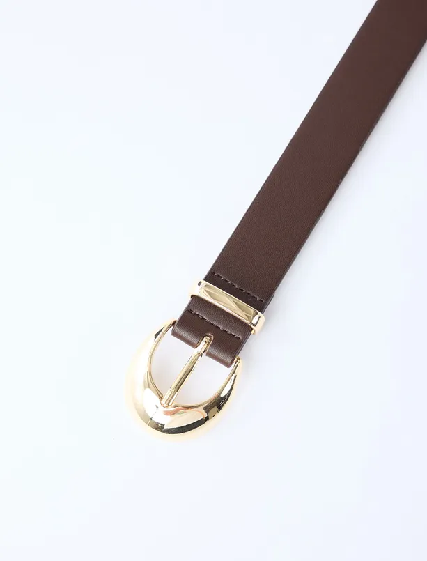Women  Leather Look Belt with Shiny Metal Buckle