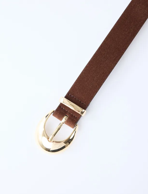 Women  Suede Look Belt with Metal Buckle